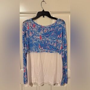 Lilly Pulitzer Blue and White Sailboat Long Sleeve Top